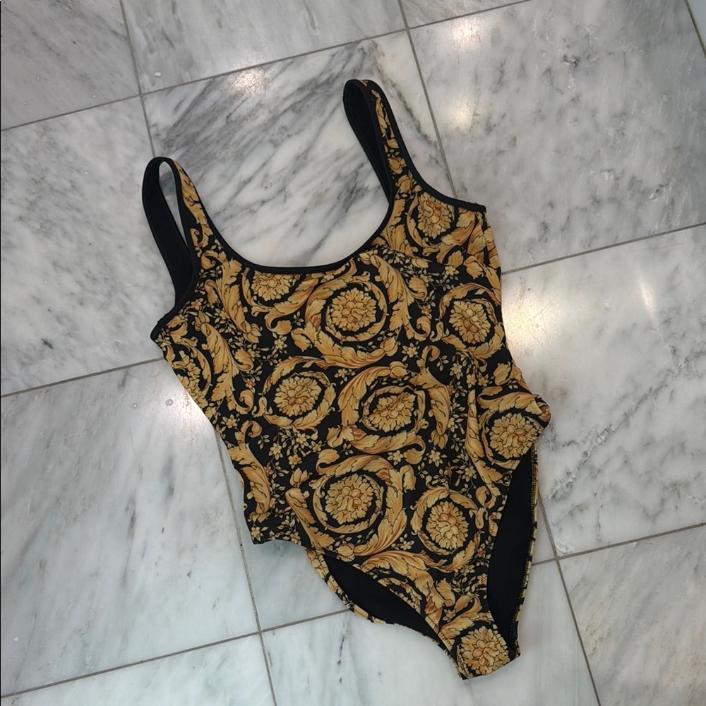 Versace Black and Gold One Piece Swimsuit
